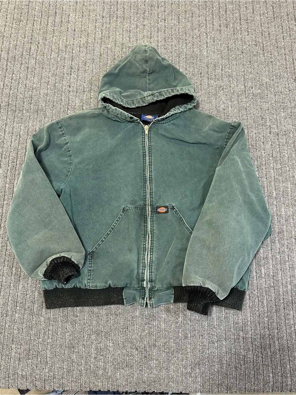 Vintage Dickies Hooded Work Jacket Mens XL Green Canvas Thermal Lined Distressed